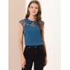 imageAllegra K Womens Peter Pan Collar Blouse Sheer Mesh Panel Short Sleeve Work Top ShirtPeacock Blue