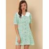 imageAllegra K Womens Peter Pan Collar Dress 2024 Floral Printed Button Bow Tie Short Sleeve Shirt DressesGreen