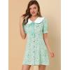 imageAllegra K Womens Peter Pan Collar Dress 2024 Floral Printed Button Bow Tie Short Sleeve Shirt DressesGreen