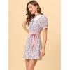 imageAllegra K Womens Peter Pan Collar Dress 2024 Floral Printed Button Bow Tie Short Sleeve Shirt DressesPink