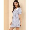 imageAllegra K Womens Peter Pan Collar Dress 2024 Floral Printed Button Bow Tie Short Sleeve Shirt DressesPurple