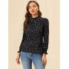 imageAllegra K Womens Printed Ruffled Mock Neck Puff Long Sleeve Casual Blouse TopBlackdots