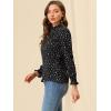 imageAllegra K Womens Printed Ruffled Mock Neck Puff Long Sleeve Casual Blouse TopBlackdots