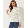 imageAllegra K Womens Printed Ruffled Mock Neck Puff Long Sleeve Casual Blouse TopWhite Yellow