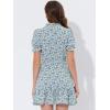 imageAllegra K Womens Ruffle Dress 2023 Summer Chiffon Tie Neck Puff Short Sleeve Floral Smock DressBluewhite