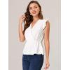 imageAllegra K Womens Ruffle Flutter Sleeve Lace Trim V Neck Peplum Blouse TopWhite