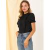 imageAllegra K Womens Ruffle Frilled Crochet Lace Panel Mock Neck Short Sleeve Shirt BlouseBlack