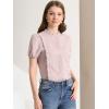 imageAllegra K Womens Ruffle Frilled Crochet Lace Panel Mock Neck Short Sleeve Shirt BlousePink
