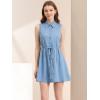 imageAllegra K Womens Sleeveless Shirt Dress Point Collar Drawstring Waist Button Down ShirtdressDusty Blue