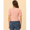 imageAllegra K Womens Smocked Tops Round Neck Summer Ruffle Puff Sleeve BlouseLight Pink