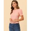 imageAllegra K Womens Smocked Tops Round Neck Summer Ruffle Puff Sleeve BlouseLight Pink