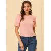 imageAllegra K Womens Smocked Tops Round Neck Summer Ruffle Puff Sleeve BlouseLight Pink
