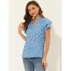 imageAllegra K Womens Summer Floral Blouse Button V Neck Ruffled Cap Short Sleeve Casual Peasant TopBlue