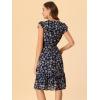 imageAllegra K Womens Summer Floral Dress Flutter Sleeve V Neck Ruffle Casual Beach Vacation Smocked DressesNavy