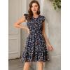 imageAllegra K Womens Summer Floral Dress Flutter Sleeve V Neck Ruffle Casual Beach Vacation Smocked DressesNavy
