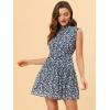 imageAllegra K Womens Summer Floral Ruffle Sleeveless Tie Neck Chiffon Flowy Mini DressNavy Blue