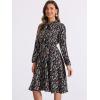 imageAllegra K Womens Tie Neck Dresses Chiffon Long Sleeve Belted Vintage Floral DressBlacks