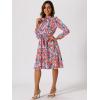 imageAllegra K Womens Tie Neck Dresses Chiffon Long Sleeve Belted Vintage Floral DressRed