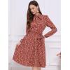 imageAllegra K Womens Tie Neck Dresses Chiffon Long Sleeve Belted Vintage Floral DressRed White