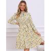imageAllegra K Womens Tie Neck Dresses Chiffon Long Sleeve Belted Vintage Floral DressWhite Yellow