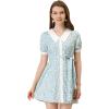 imageAllegra K Womens Valentines Day Cotton Collared Floral Print Button Down Belted Waist Shirt DressBlue