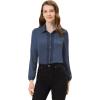 imageAllegra K Womens Work Button Down Shirt Lace Trim Business Casual Long Sleeve Blouse TopDark Blue