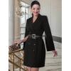 imageAllegra K Womens Work Dresses Slit Sleeve 2025 Fall Belted Double Breasted Business Blazer DressBlack
