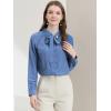 imageAllegra K Womens Work Office Tops Bow Tie Neck Button Decor Casual 2024 Spring Long Sleeve Shirt BlousesGrey Blue