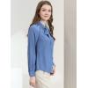 imageAllegra K Womens Work Office Tops Bow Tie Neck Button Decor Casual 2024 Spring Long Sleeve Shirt BlousesGrey Blue