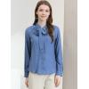 imageAllegra K Womens Work Office Tops Bow Tie Neck Button Decor Casual 2024 Spring Long Sleeve Shirt BlousesGrey Blue