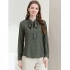 imageAllegra K Womens Work Office Tops Bow Tie Neck Button Decor Casual 2024 Spring Long Sleeve Shirt BlousesGrey Green
