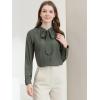 imageAllegra K Womens Work Office Tops Bow Tie Neck Button Decor Casual 2024 Spring Long Sleeve Shirt BlousesGrey Green