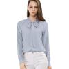 imageAllegra K Womens Work Office Tops Bow Tie Neck Button Decor Casual 2024 Spring Long Sleeve Shirt BlousesLight Blue