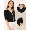imageAllegra K Work Office Shirt for Womens Contrast V Neck Collared Roll Up Long Sleeve Chiffon BlouseBlack