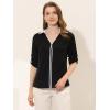 imageAllegra K Work Office Shirt for Womens Contrast V Neck Collared Roll Up Long Sleeve Chiffon BlouseBlack