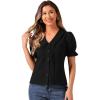 imageAllegra K Button Down Shirt for Womens Pleated Short Sleeve V Neck TopBlack