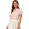 imageAllegra K Button Down Tops for Womens 1950s Peter Pan Collar Floral BlousePink