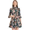 imageAllegra K Floral Dress for Womens 34 Bell Sleeve Aline Belted Elegant Office Dress