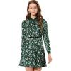 imageAllegra K Floral Satin Dresses for Womens Spring Fall Long Sleeve Belted Button Down DressDark Green