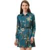 imageAllegra K Floral Satin Dresses for Womens Spring Fall Long Sleeve Belted Button Down DressPeacock Blue