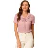 imageAllegra K Peter Pan Collar Tops for Womens Tie Neck Ruffle BlousePink