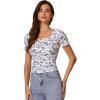 imageAllegra K Smocked Crop Top for Womens Slim Fit Floral Peasant BlouseWhite Blue