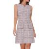 imageAllegra K Tweed Dress for Women Elegant Plaid Sleeveless Business Casual Above The Knee DressesPink White