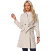 imageAllegra K Winter Pea Coat for Womens Classic Outwear Stand Collar Wrap Belted Trench CoatsBeige