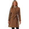 imageAllegra K Winter Pea Coat for Womens Classic Outwear Stand Collar Wrap Belted Trench CoatsBrown
