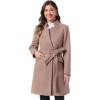 imageAllegra K Winter Pea Coat for Womens Classic Outwear Stand Collar Wrap Belted Trench CoatsDark Beige