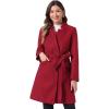 imageAllegra K Winter Pea Coat for Womens Classic Outwear Stand Collar Wrap Belted Trench CoatsDark Red