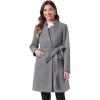 imageAllegra K Winter Pea Coat for Womens Classic Outwear Stand Collar Wrap Belted Trench CoatsGrey