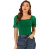 imageAllegra K Womens 2023 Elegant Square Neck Tops Semi Sheer Puff Sleeve BlouseGreen
