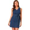 imageAllegra K Womens Casual Sleeveless Dresses with Pockets V Neck Tie Waist Denim DressDark Blue